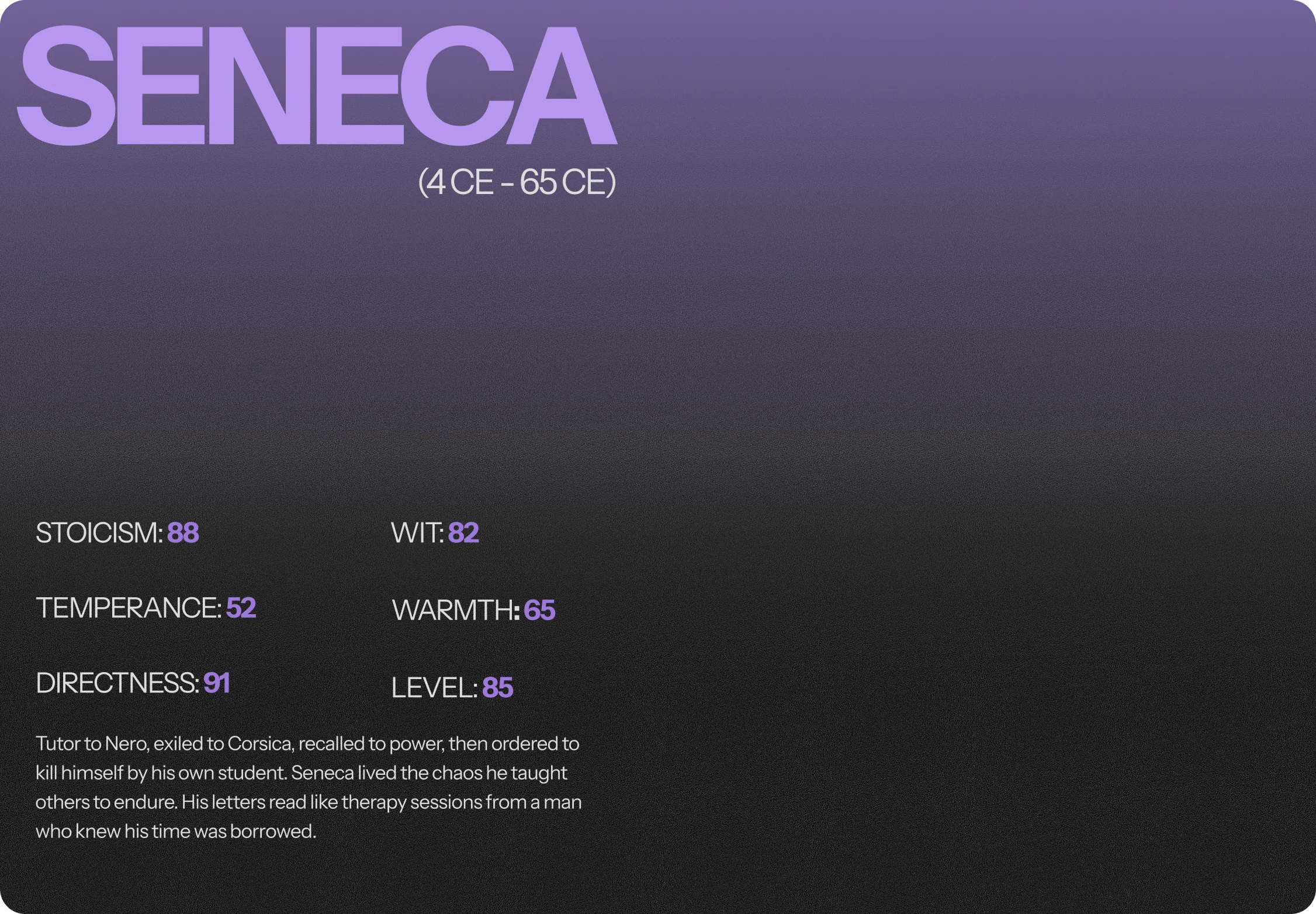 Seneca character card